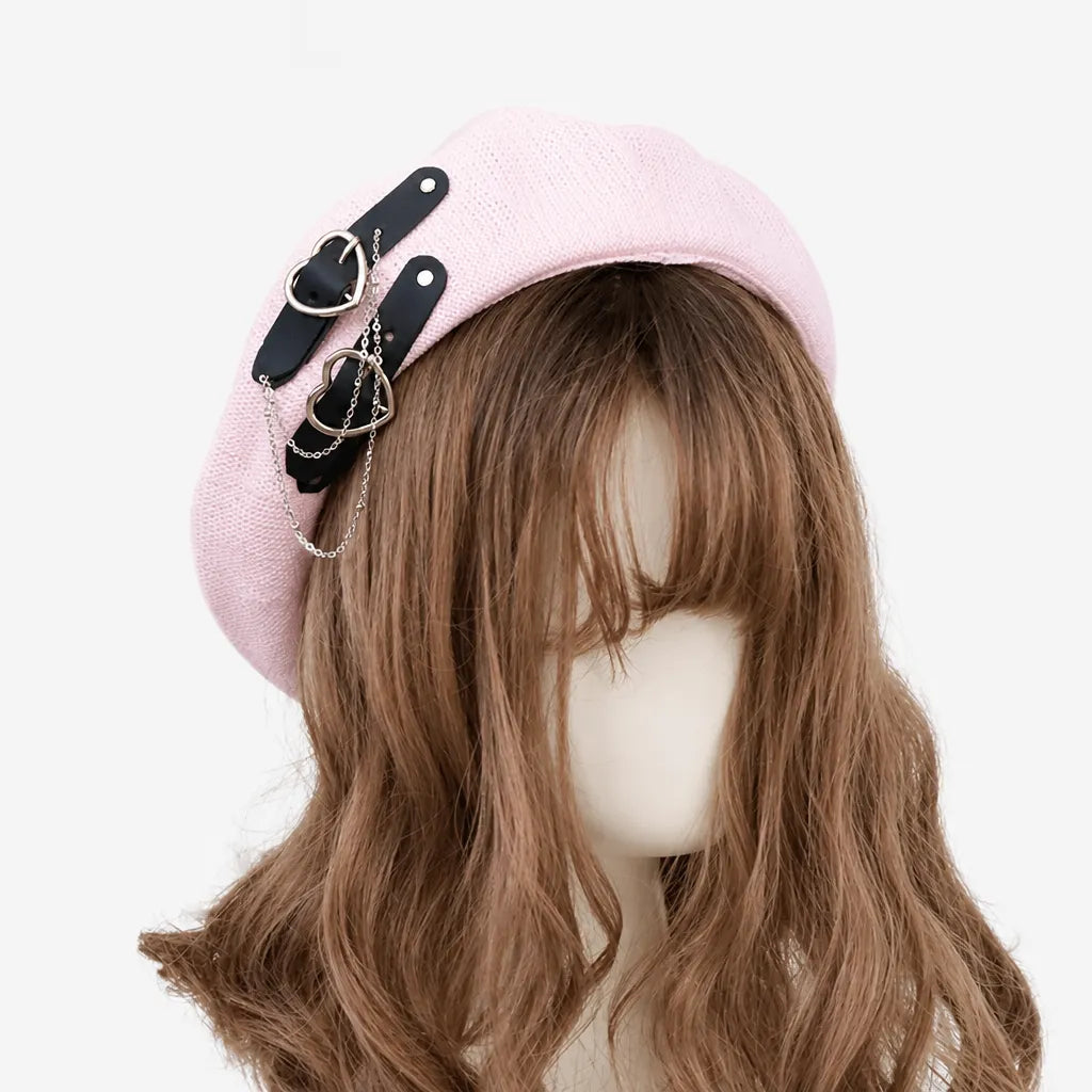 Beret Kawaii - Harajuku avec Chaine et Coeur
