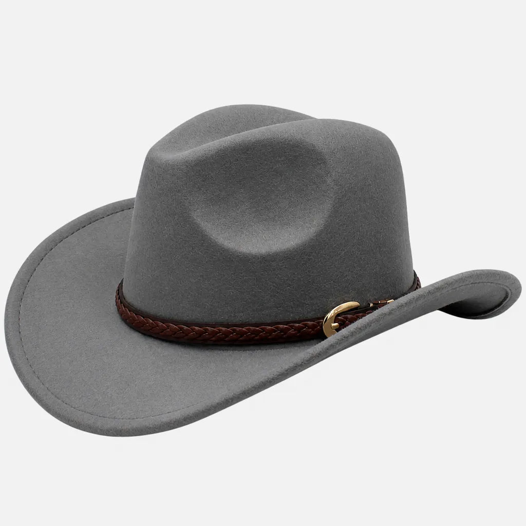 Chapeau de Cowboy Homme - Feutre 100% laine avec Ceinture Marron
