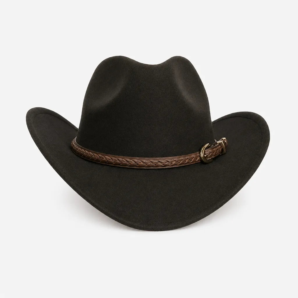 Chapeau de Cowboy Homme - Feutre 100% laine avec Ceinture Marron
