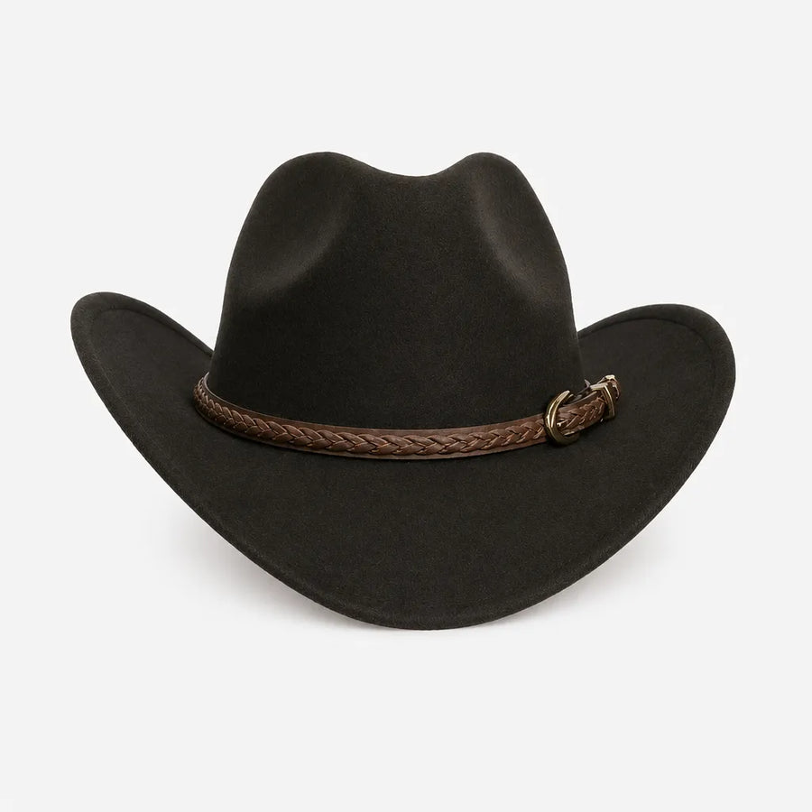 Chapeau de Cowboy Homme - Feutre 100% laine avec Ceinture Marron