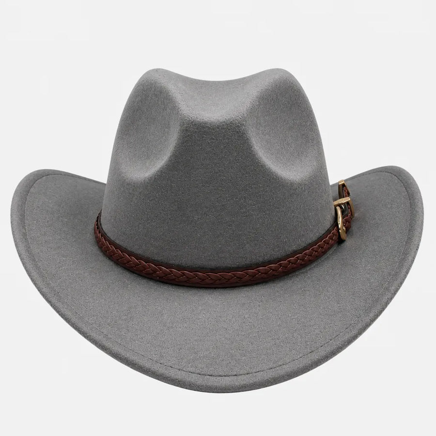 Chapeau de Cowboy Homme - Feutre 100% laine avec Ceinture Marron