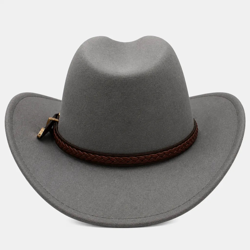 Chapeau de Cowboy Homme - Feutre 100% laine avec Ceinture Marron