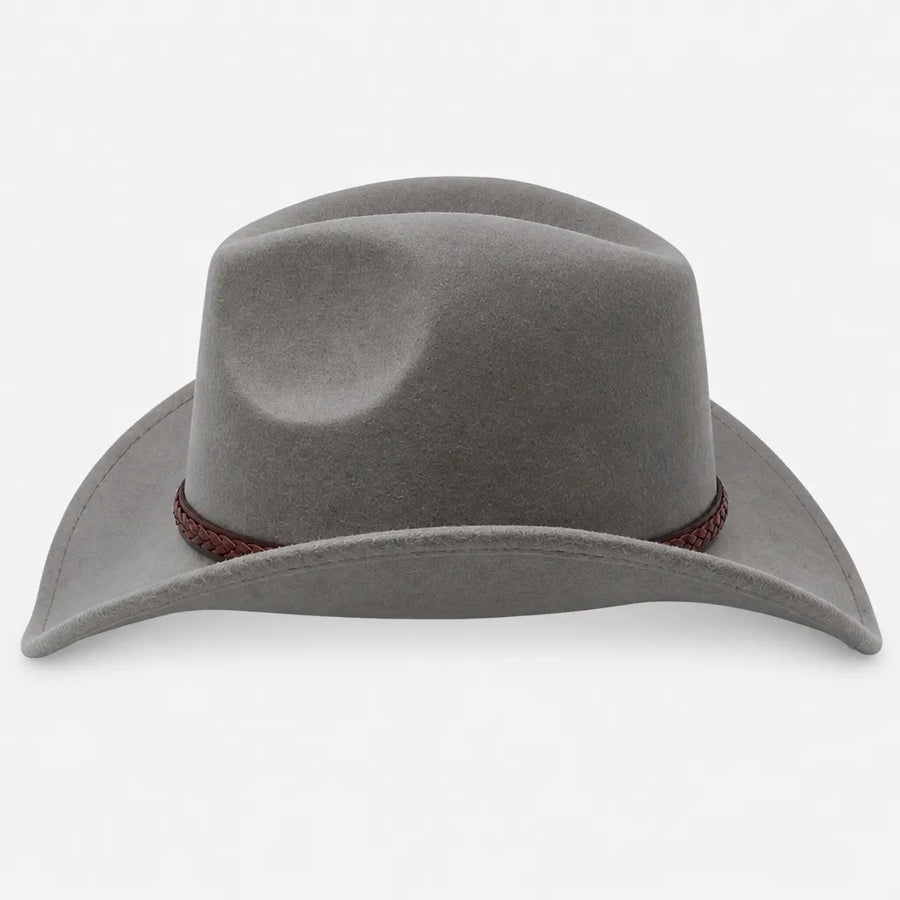 Chapeau de Cowboy Homme - Feutre 100% laine avec Ceinture Marron