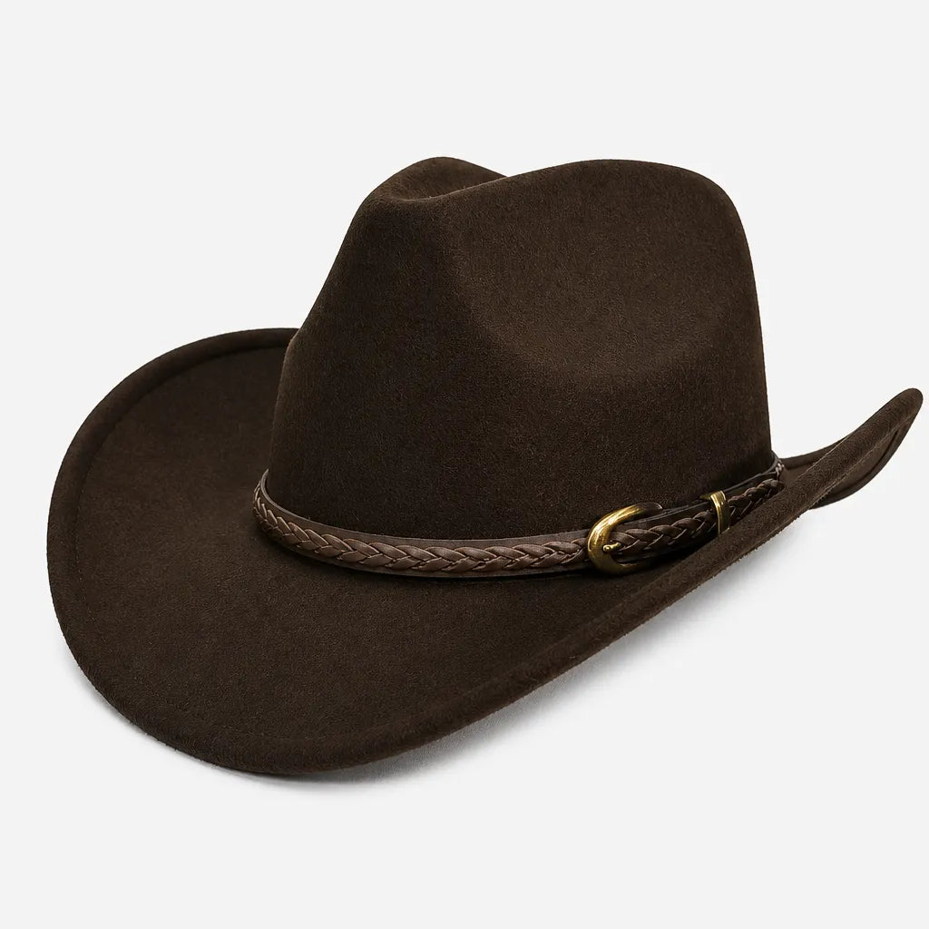 Chapeau de Cowboy Homme - Feutre 100% laine avec Ceinture Marron