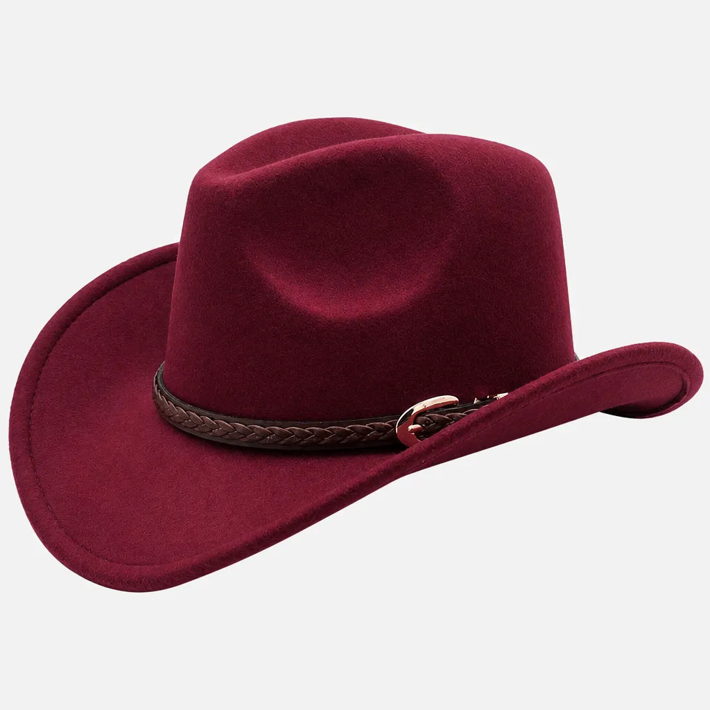 Chapeau de Cowboy Homme - Feutre 100% laine avec Ceinture Marron