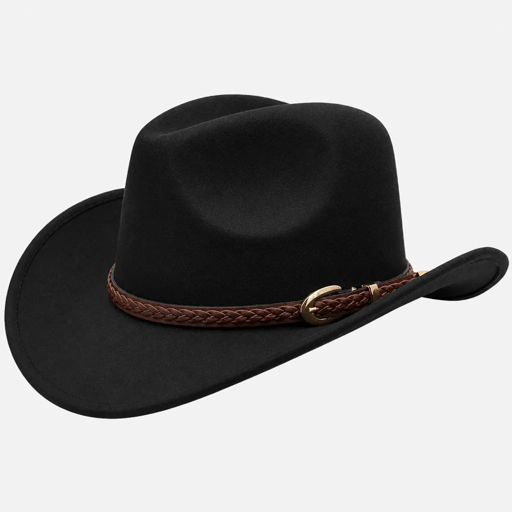 Chapeau de Cowboy Homme - Feutre 100% laine avec Ceinture Marron