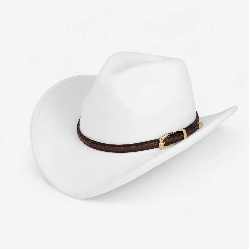 Chapeau de Cowboy Homme - Feutre 100% laine avec Ceinture Marron