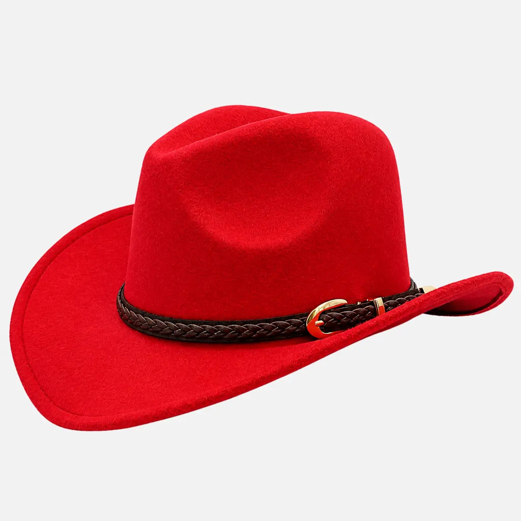 Chapeau de Cowboy Homme - Feutre 100% laine avec Ceinture Marron