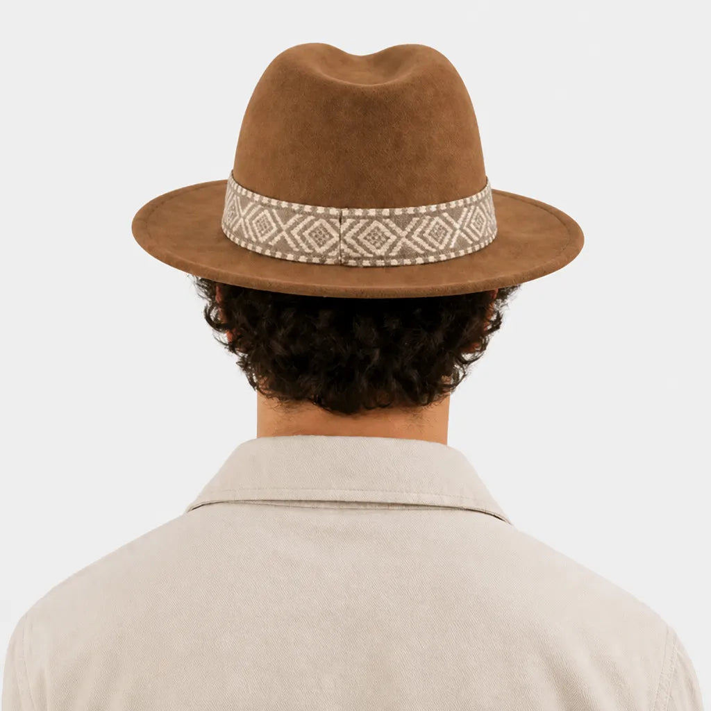 Chapeau en Feutre Homme - Grand Bord avec Ruban Ethnique