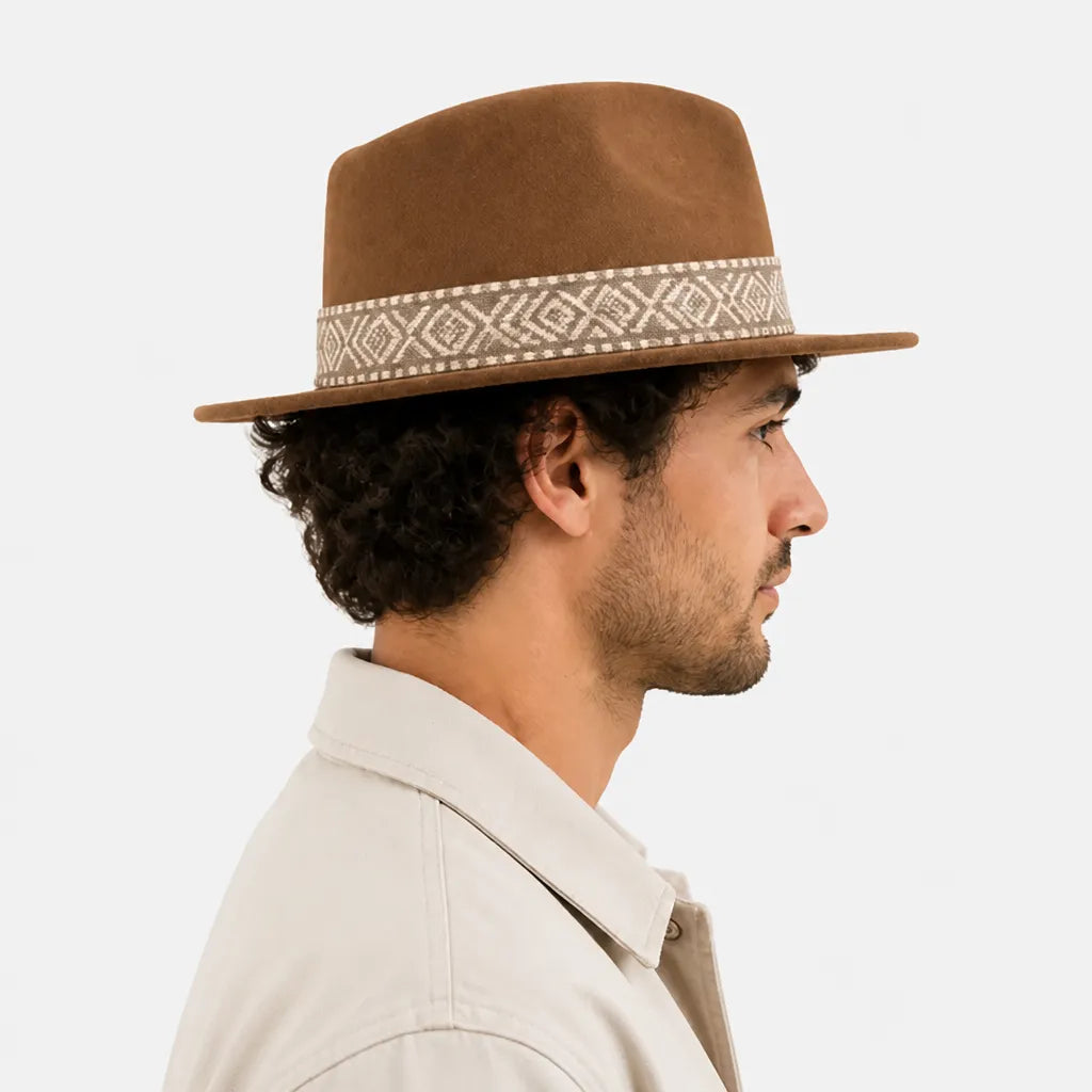 Chapeau en Feutre Homme - Grand Bord avec Ruban Ethnique