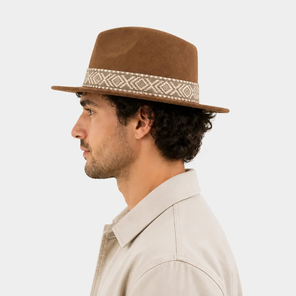 Chapeau en Feutre Homme - Grand Bord avec Ruban Ethnique
