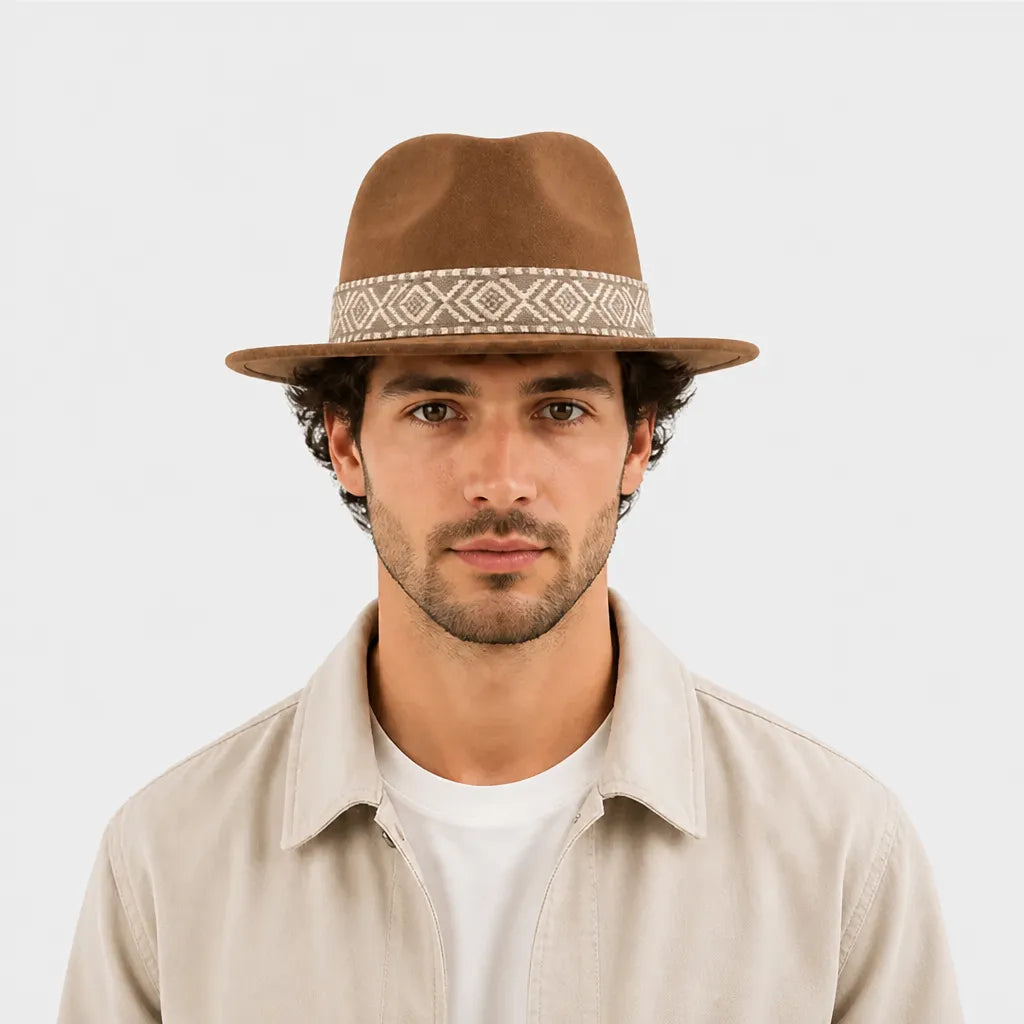Chapeau en Feutre Homme - Grand Bord avec Ruban Ethnique