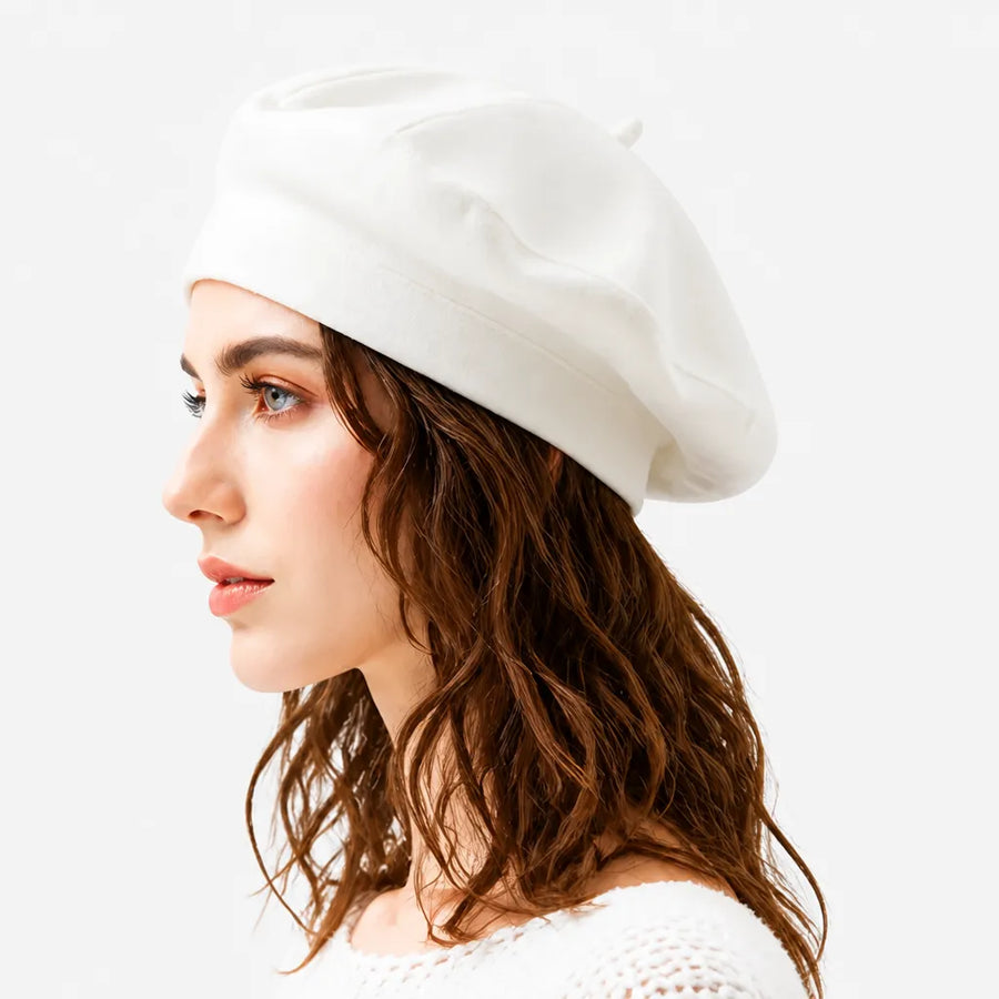 Beret Plat Femme - Tricot Beige Noir ou Bordeaux