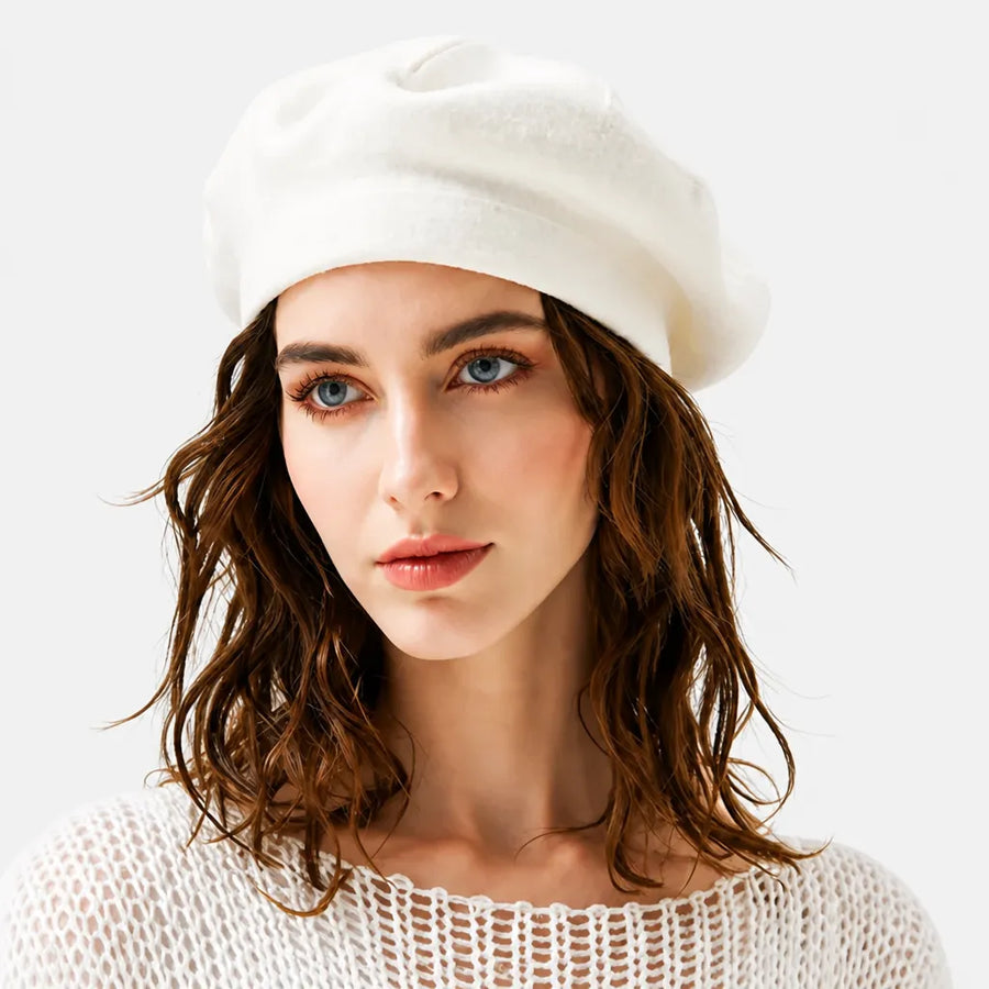 Beret Plat Femme - Tricot Beige Noir ou Bordeaux