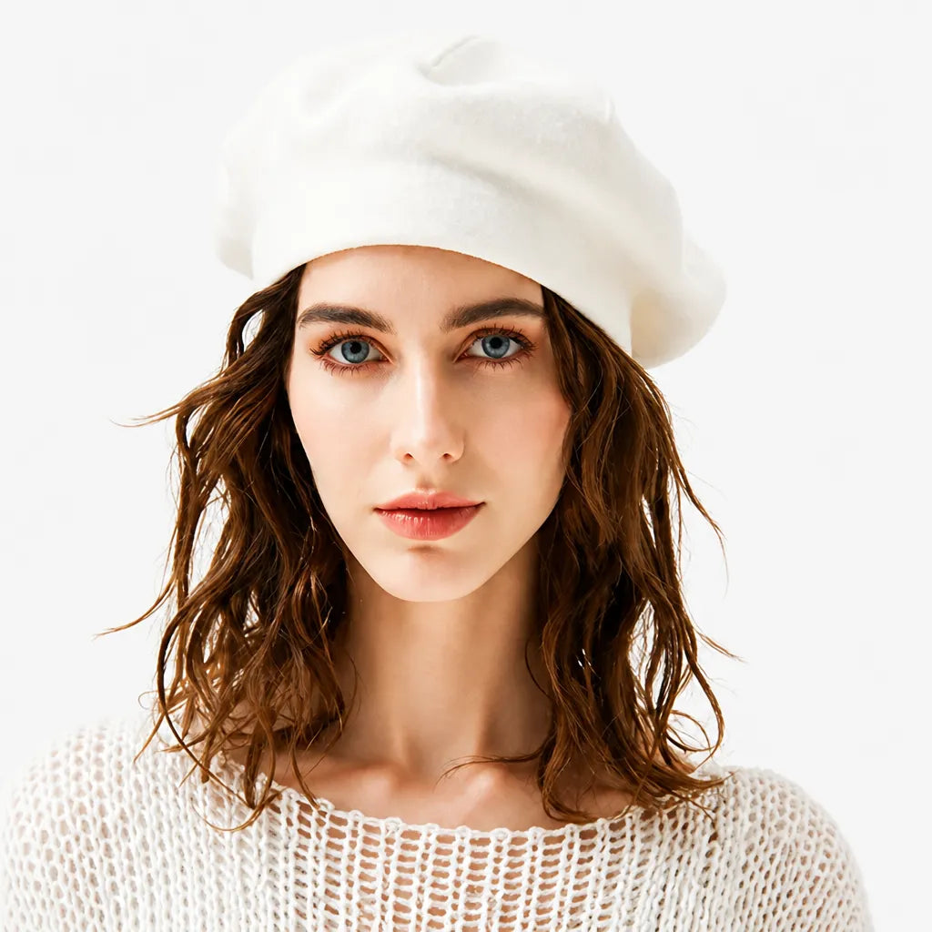 Beret Plat Femme - Tricot Beige Noir ou Bordeaux