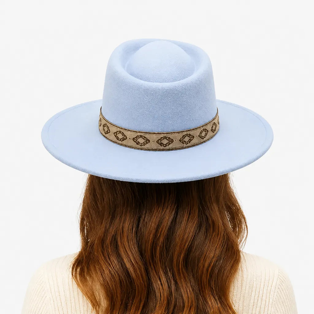 Chapeau Gambler Homme - Feutre Noir avec Ruban Aztec