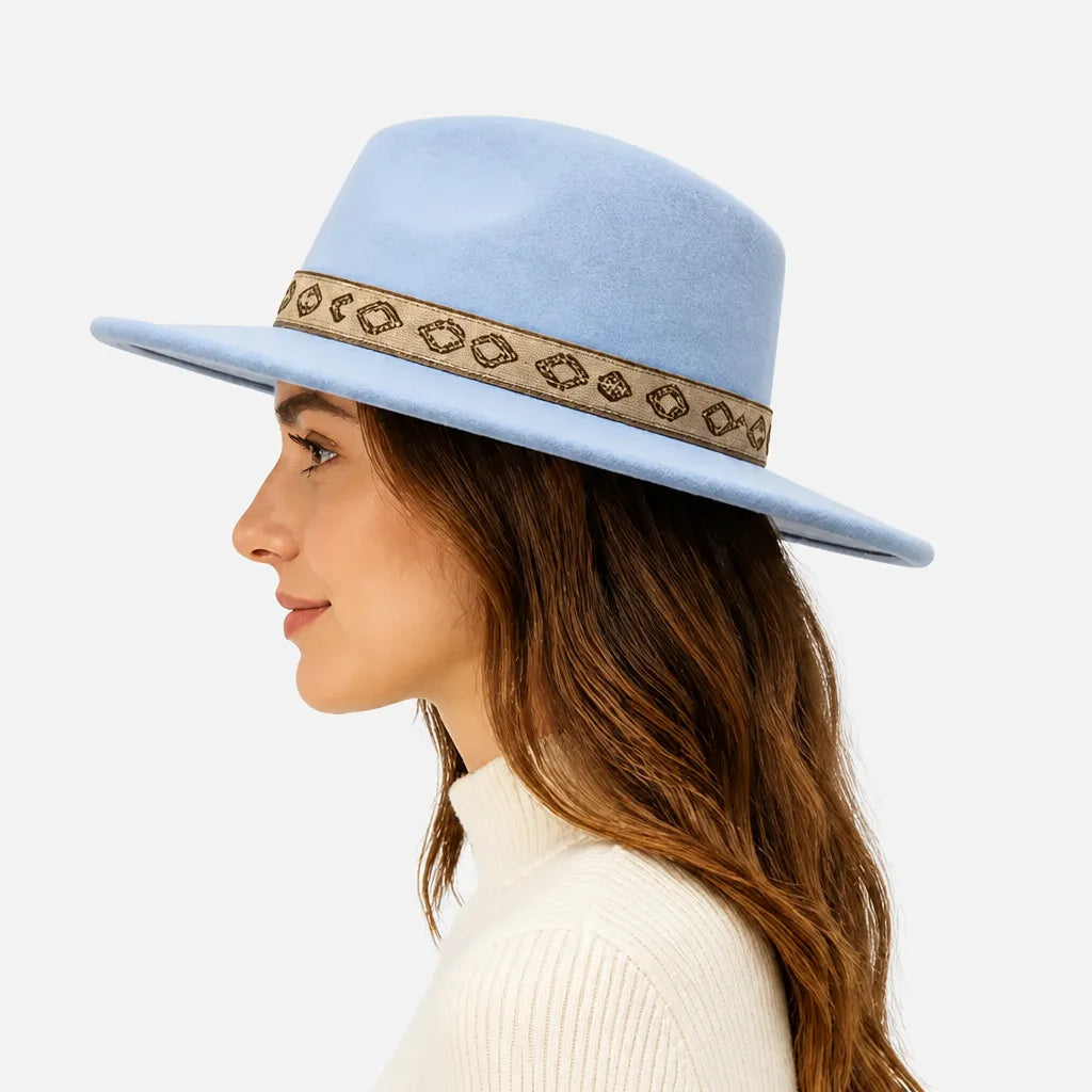 Chapeau Gambler Homme - Feutre Noir avec Ruban Aztec