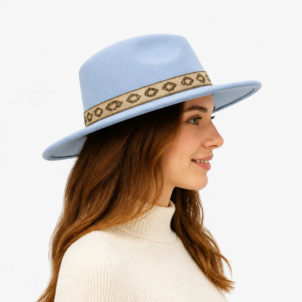 Chapeau Gambler Homme - Feutre Noir avec Ruban Aztec