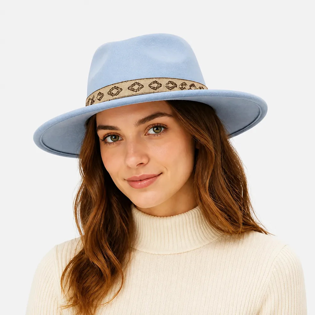 Chapeau Gambler Homme - Feutre Noir avec Ruban Aztec