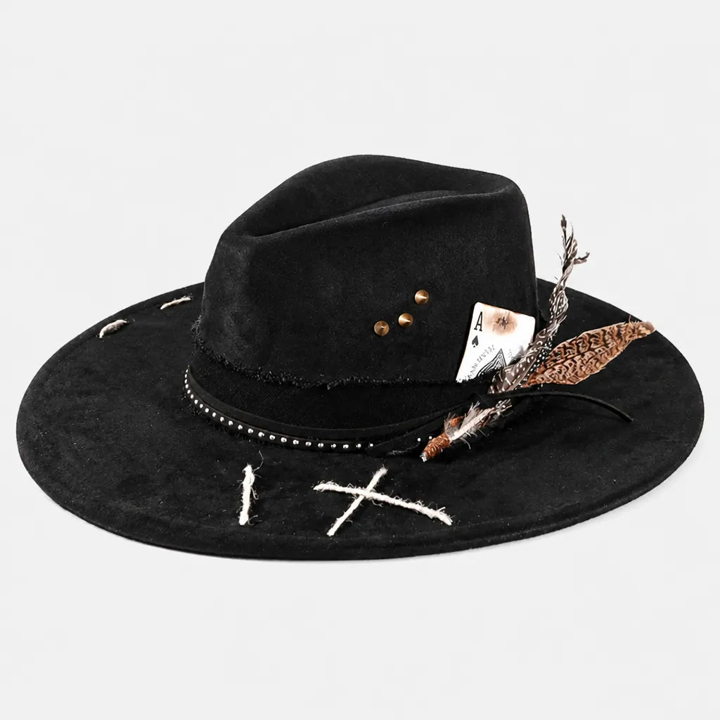 Chapeau Plume - Fedora Large Bord Retro Style Jazz et Western