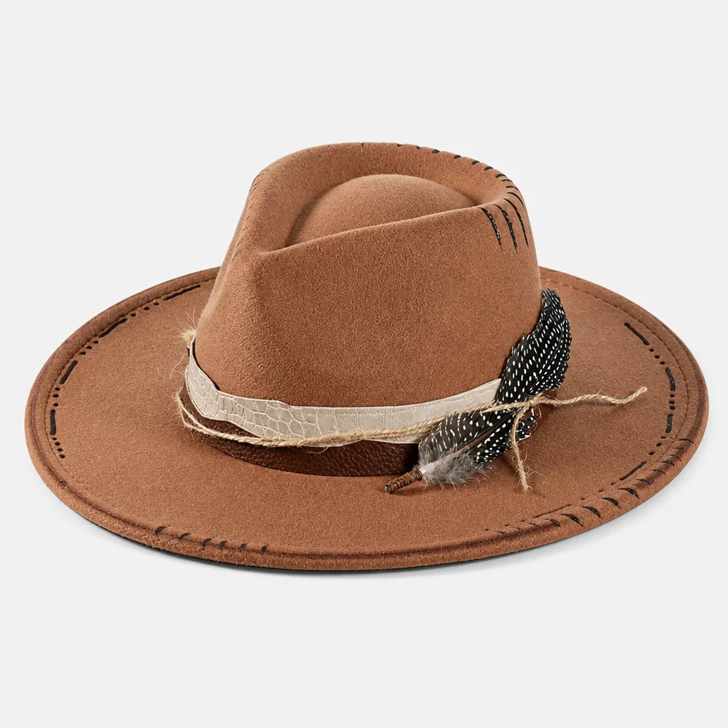 Chapeau Plume - Fedora Large Bord Retro Style Jazz et Western