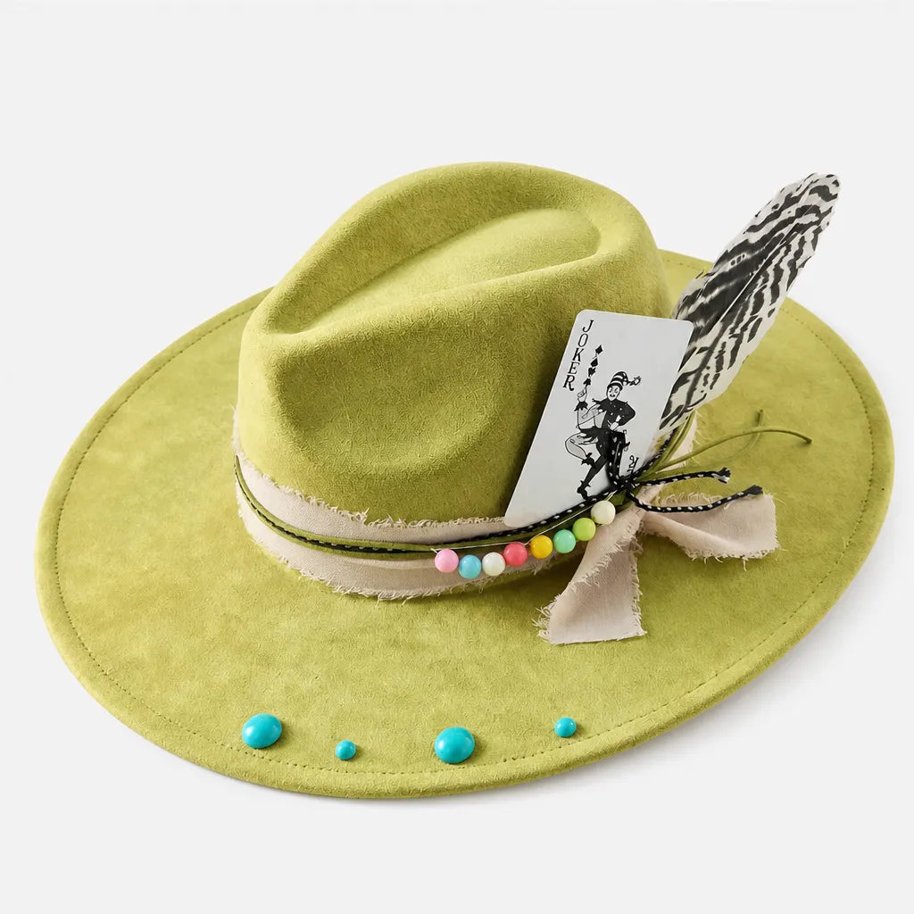 Chapeau Plume - Fedora Large Bord Retro Style Jazz et Western