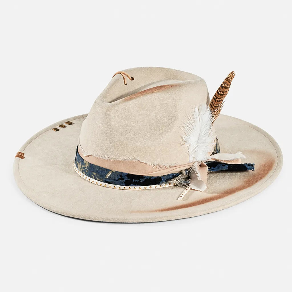 Chapeau Plume - Fedora Large Bord Retro Style Jazz et Western