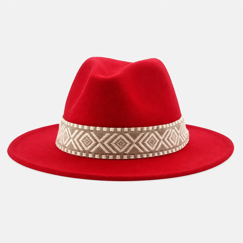Chapeau en Feutre Homme - Grand Bord avec Ruban Ethnique
