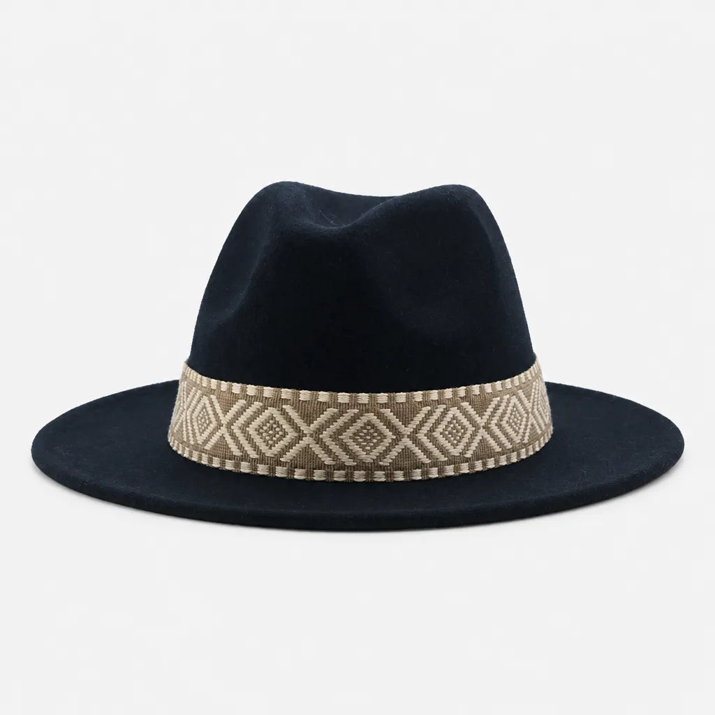 Chapeau en Feutre Homme - Grand Bord avec Ruban Ethnique
