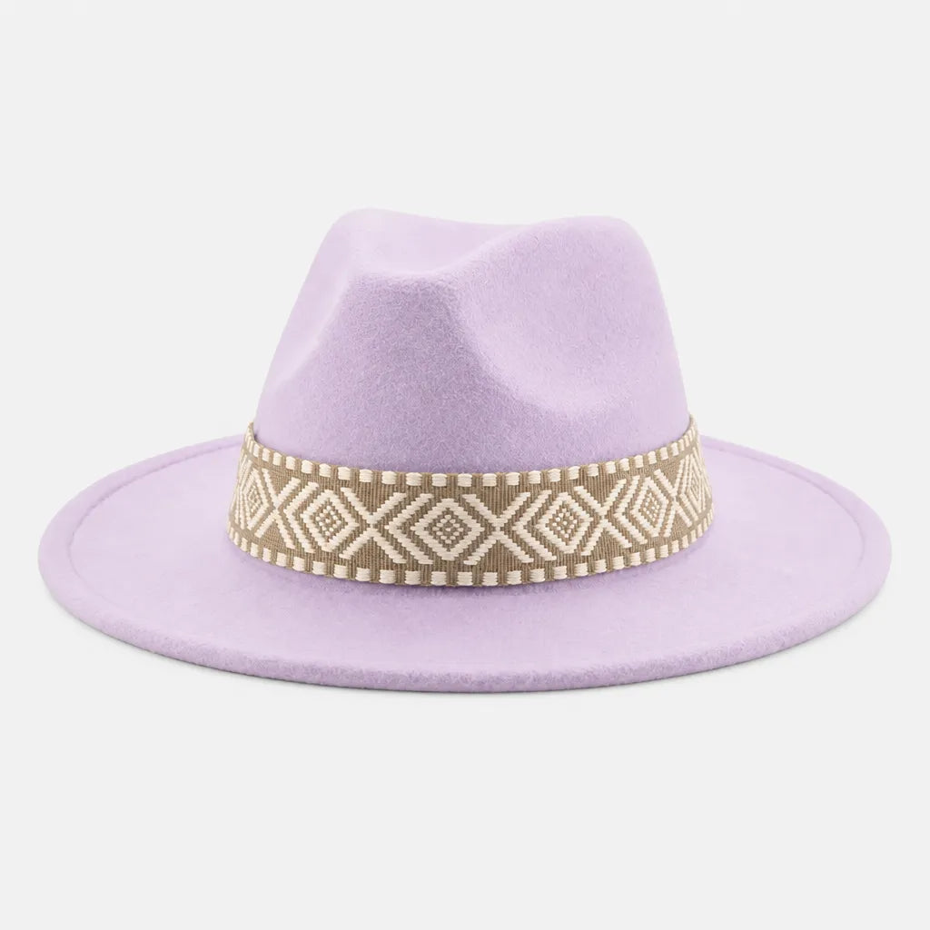 Chapeau en Feutre Homme - Grand Bord avec Ruban Ethnique