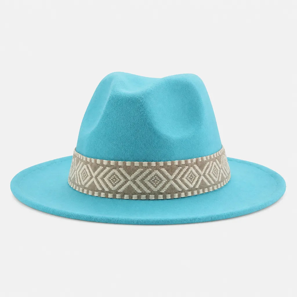 Chapeau en Feutre Homme - Grand Bord avec Ruban Ethnique