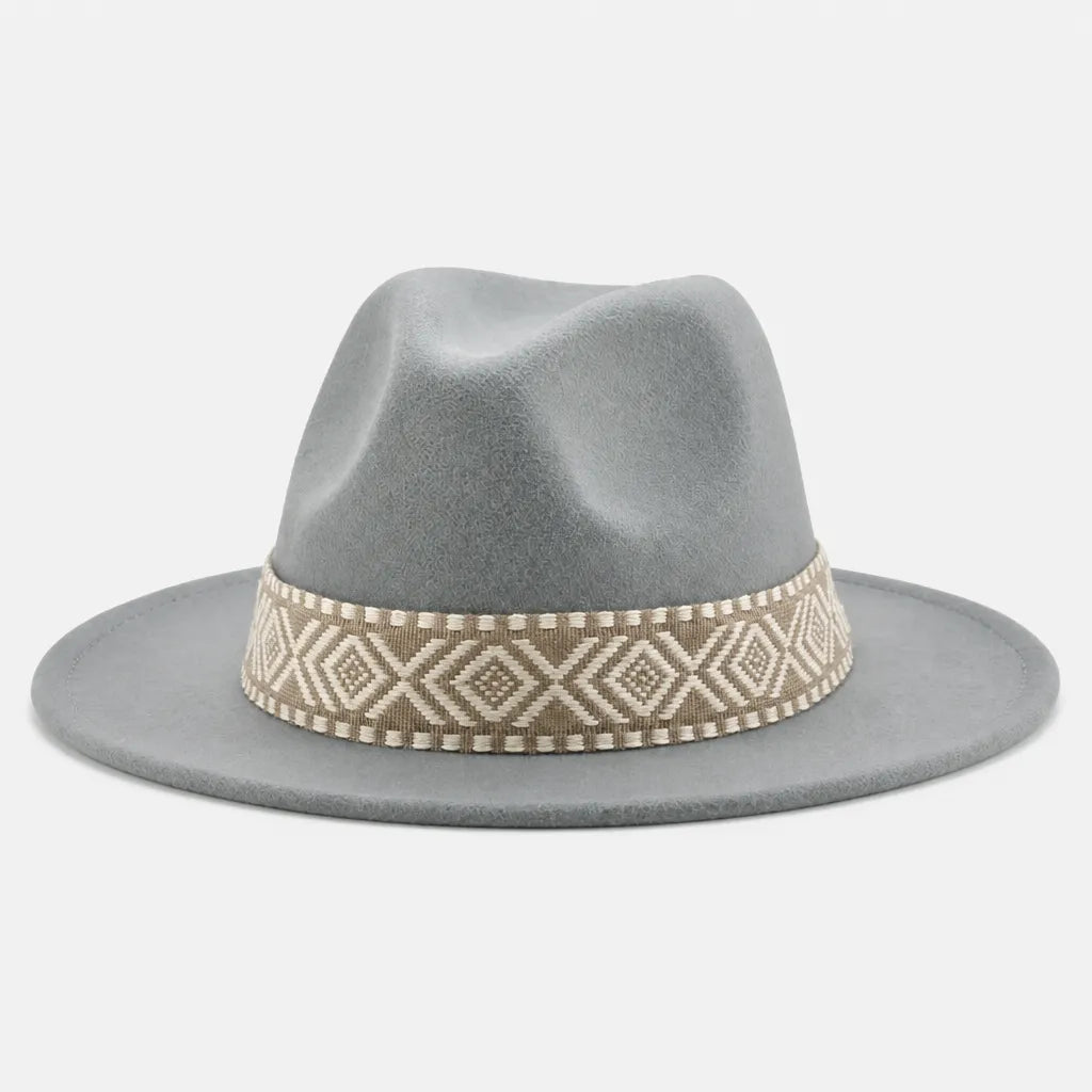Chapeau en Feutre Homme - Grand Bord avec Ruban Ethnique