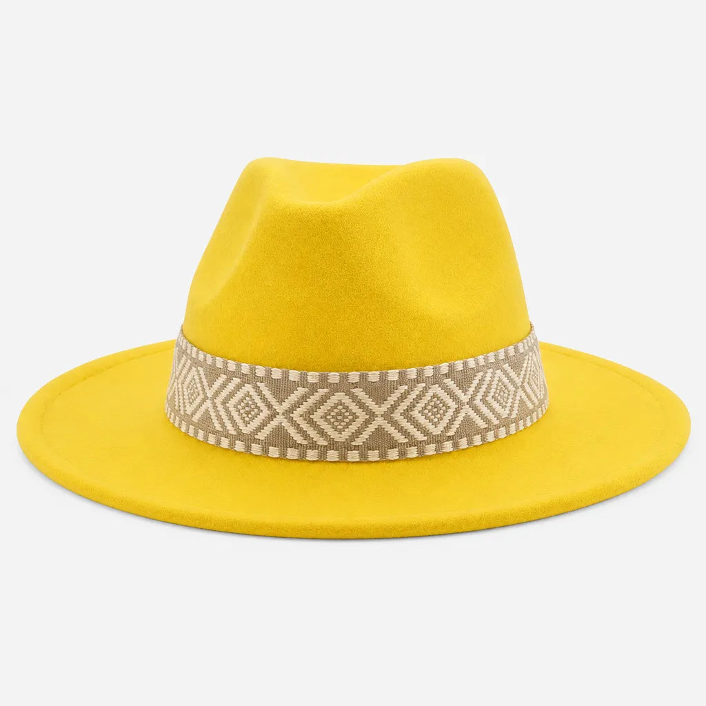 Chapeau en Feutre Homme - Grand Bord avec Ruban Ethnique
