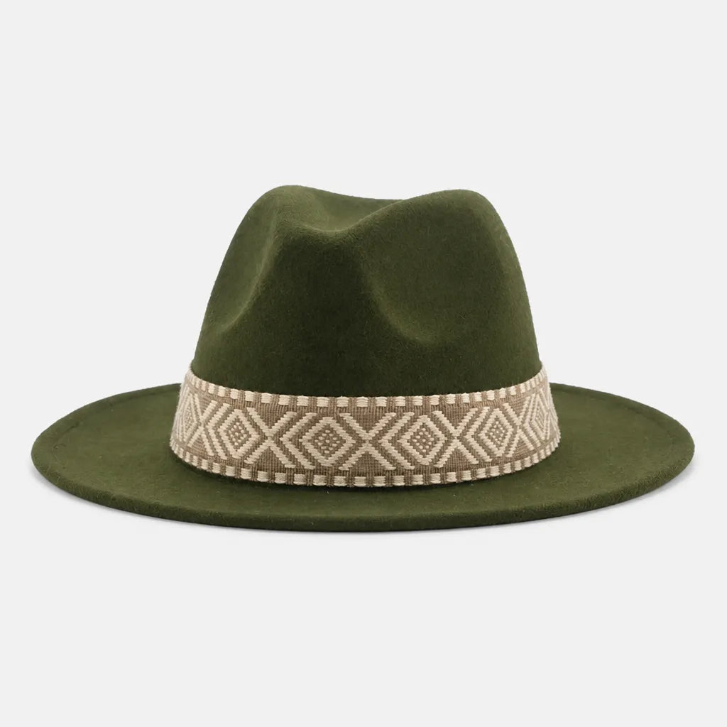 Chapeau en Feutre Homme - Grand Bord avec Ruban Ethnique