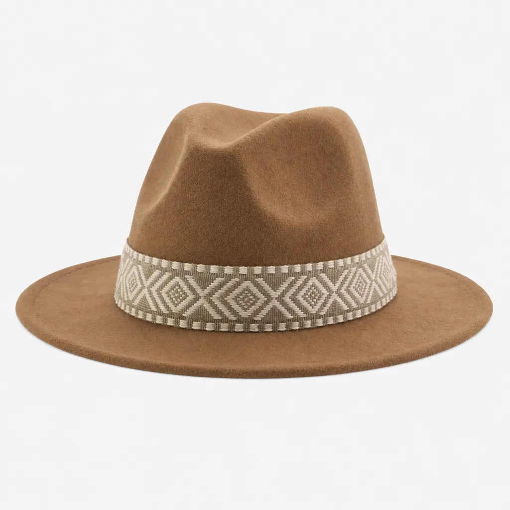 Chapeau en Feutre Homme - Grand Bord avec Ruban Ethnique