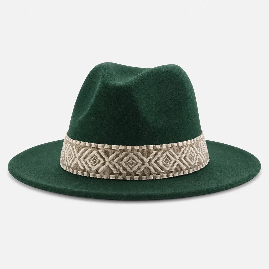 Chapeau en Feutre Homme - Grand Bord avec Ruban Ethnique