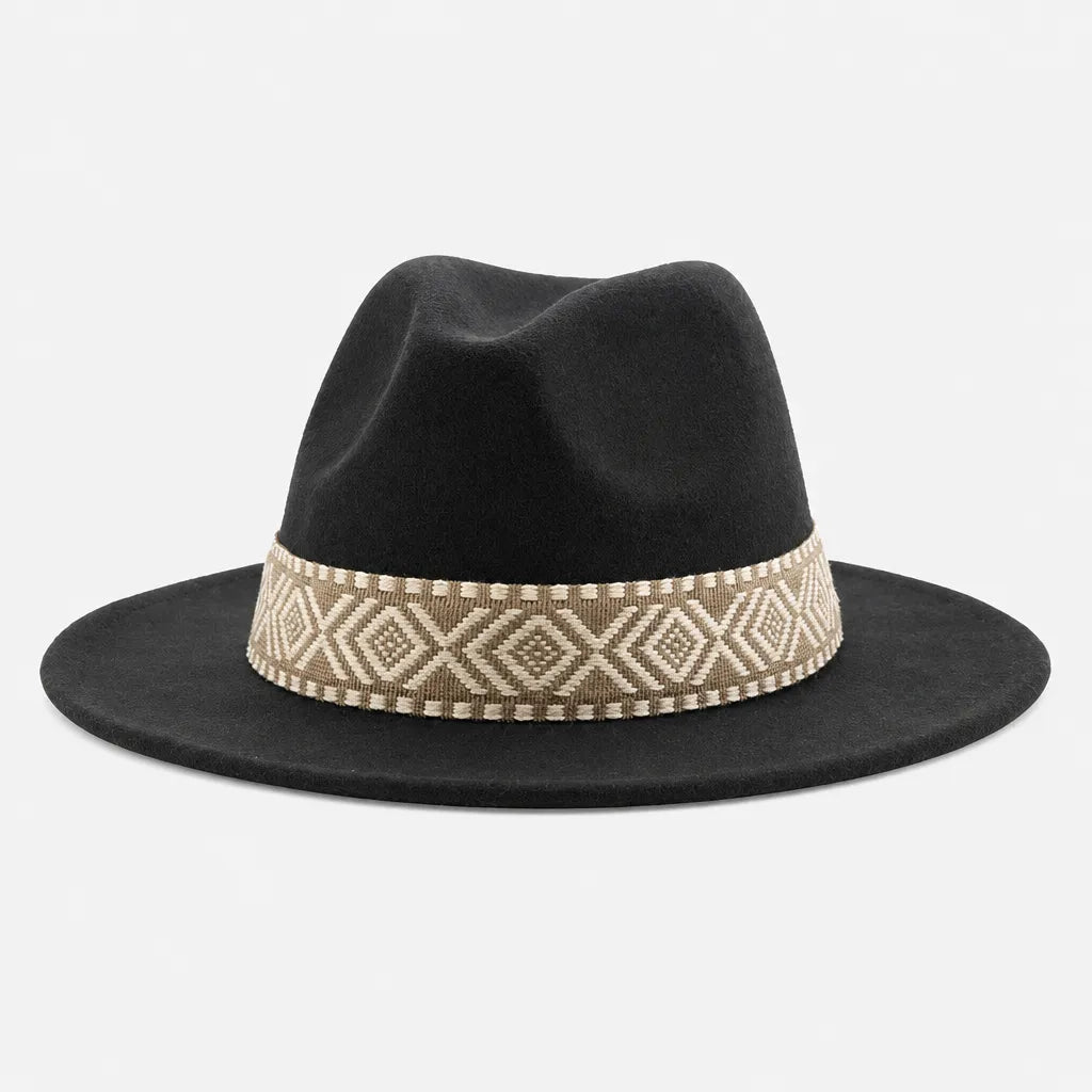 Chapeau en Feutre Homme - Grand Bord avec Ruban Ethnique