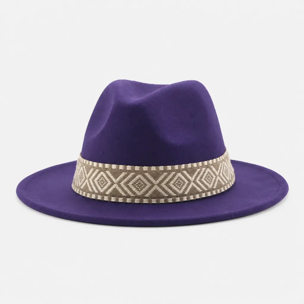 Chapeau en Feutre Homme - Grand Bord avec Ruban Ethnique