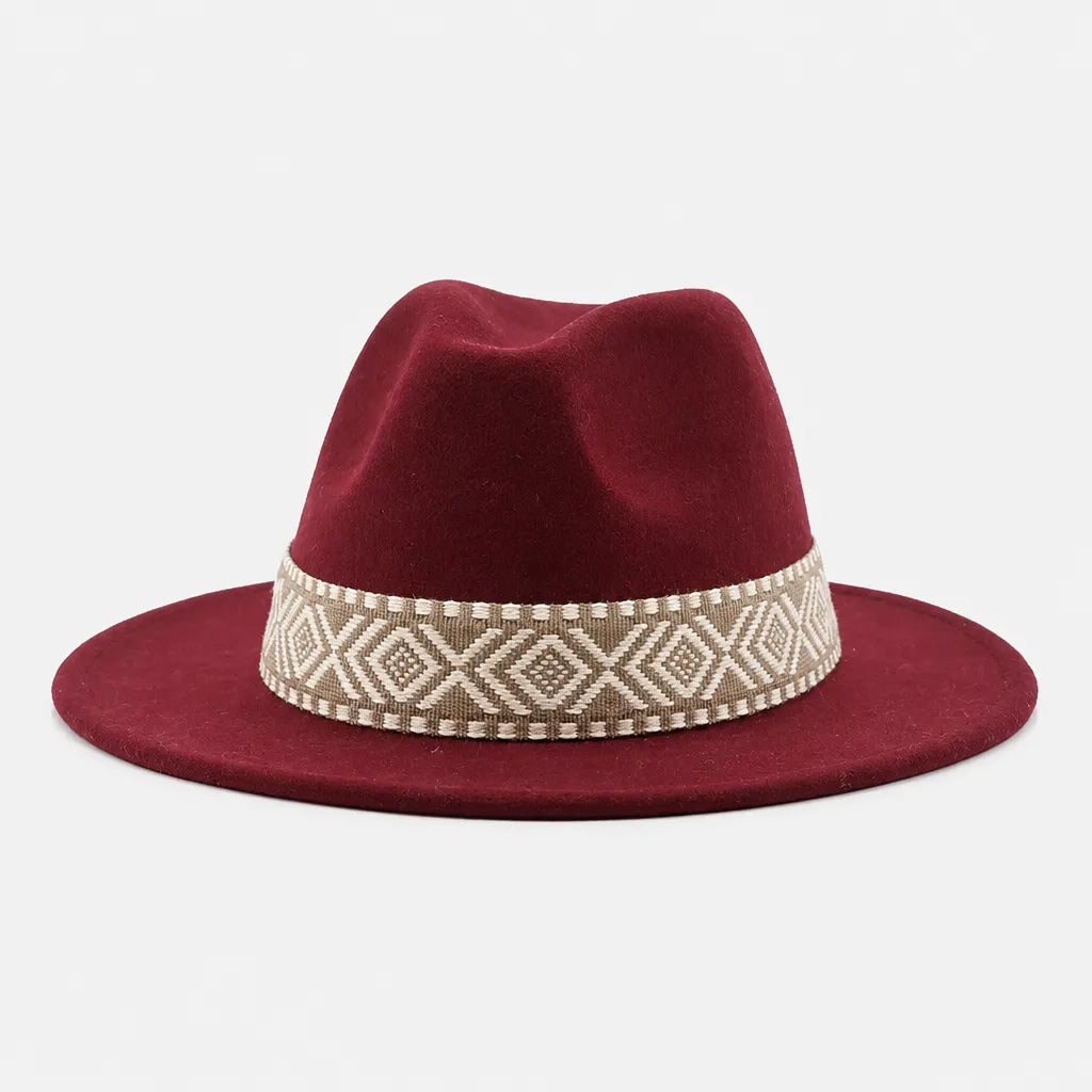 Chapeau en Feutre Homme - Grand Bord avec Ruban Ethnique