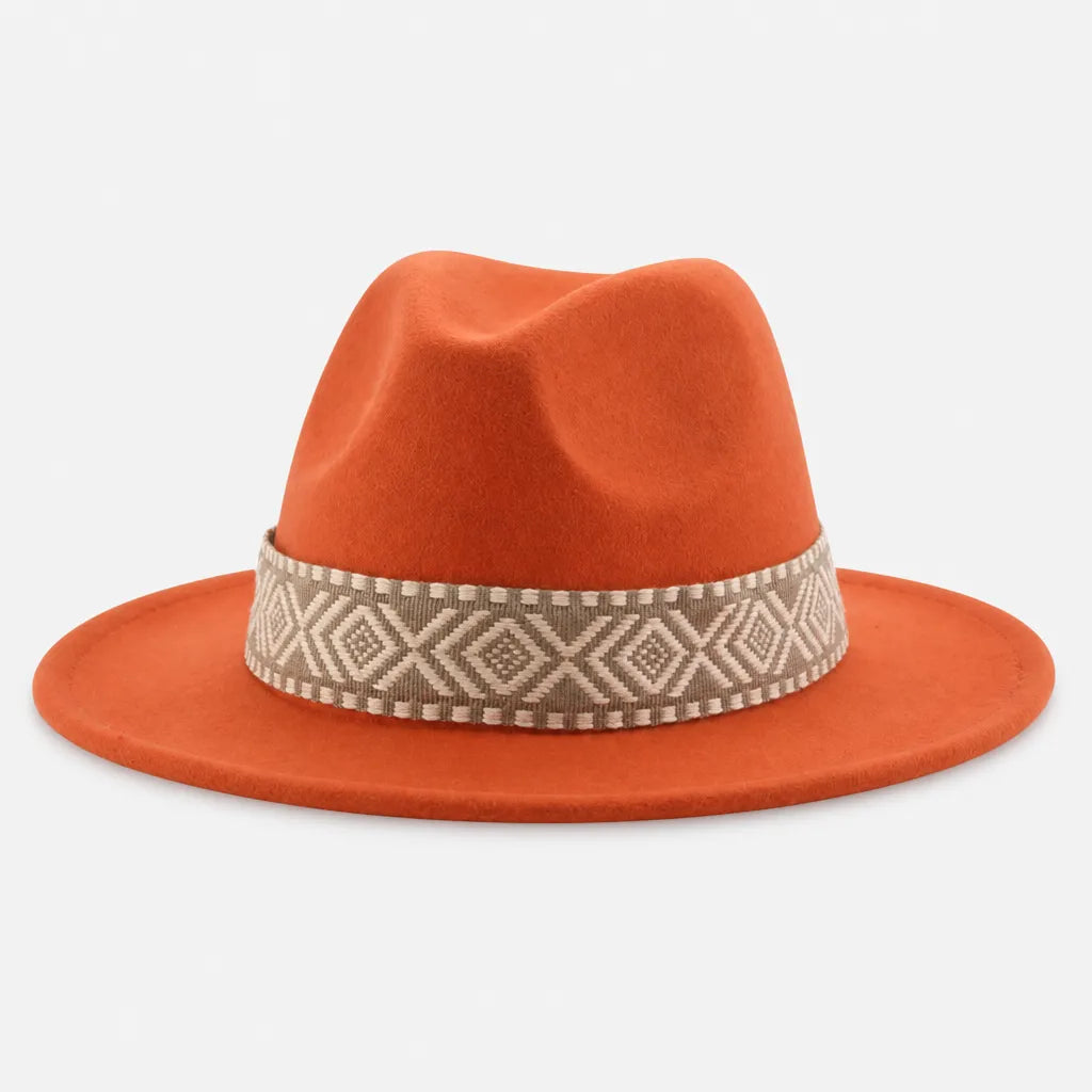Chapeau en Feutre Homme - Grand Bord avec Ruban Ethnique