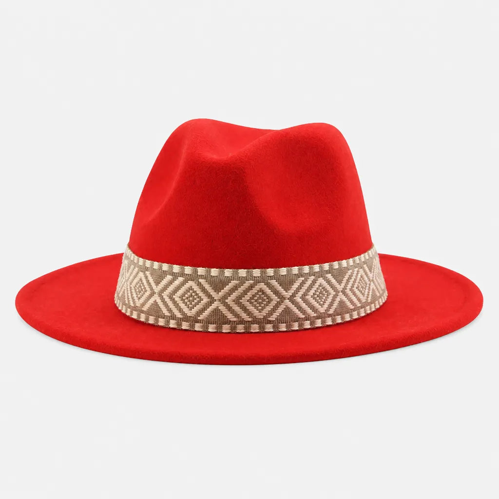 Chapeau en Feutre Homme - Grand Bord avec Ruban Ethnique