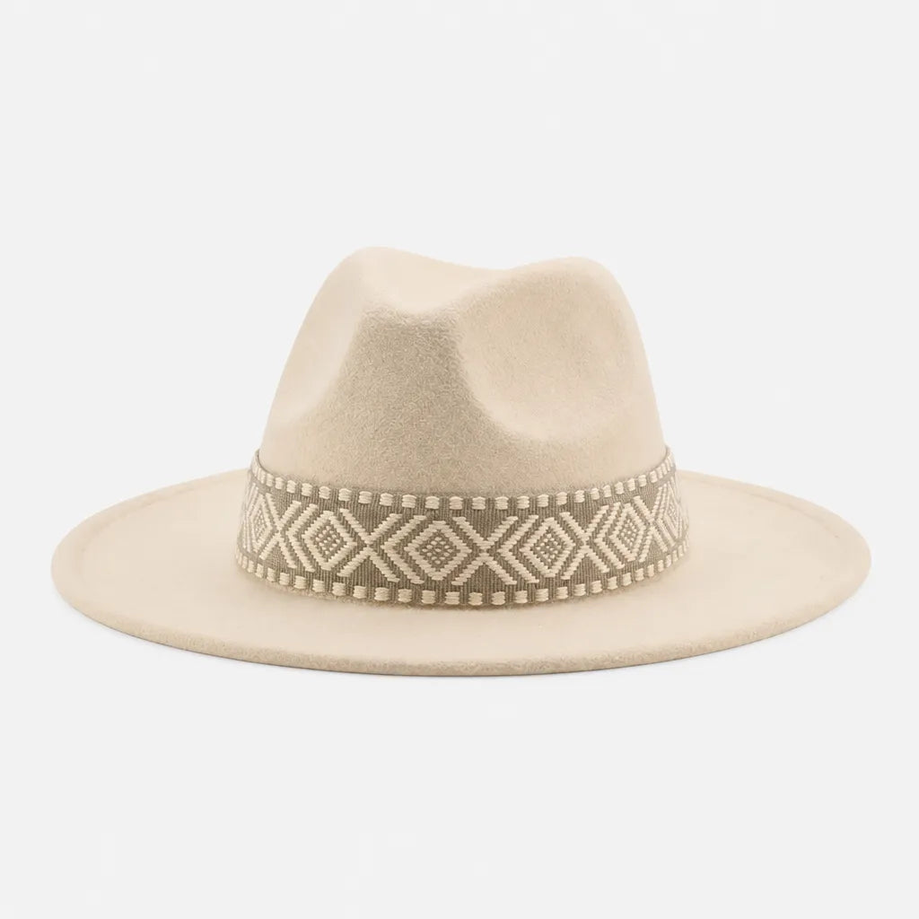 Chapeau en Feutre Homme - Grand Bord avec Ruban Ethnique