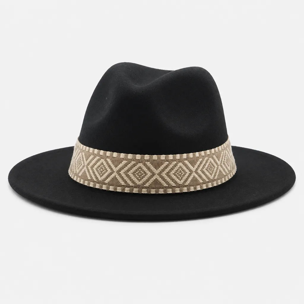 Chapeau en Feutre Homme - Grand Bord avec Ruban Ethnique