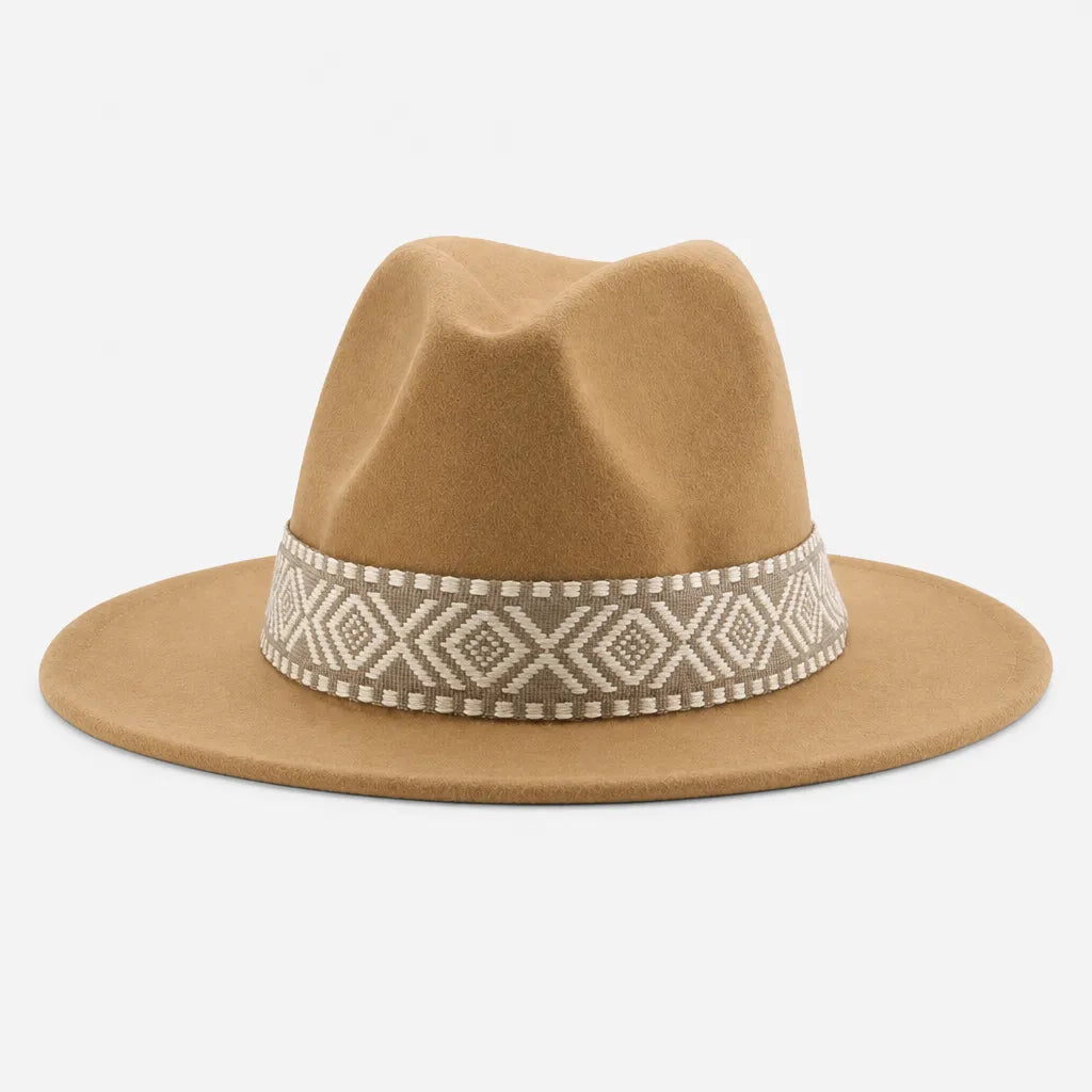 Chapeau en Feutre Homme - Grand Bord avec Ruban Ethnique