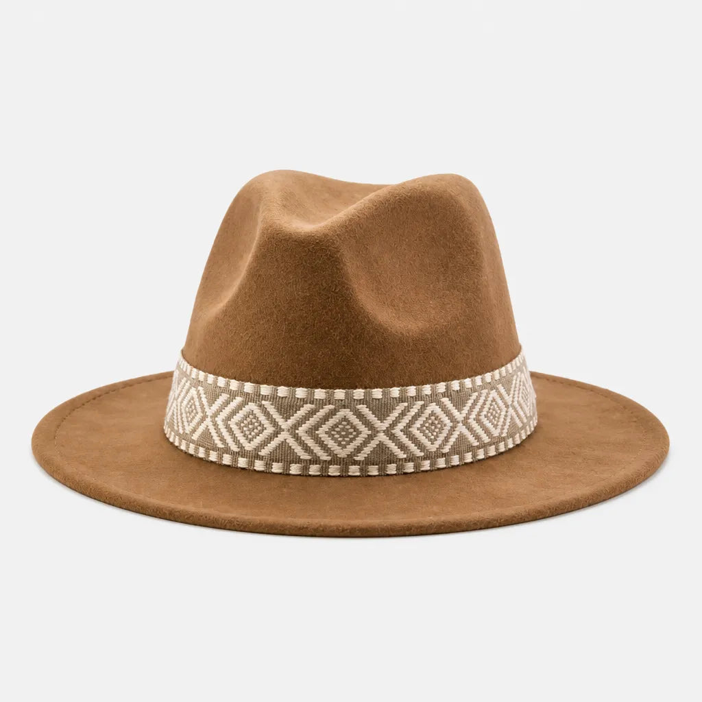 Chapeau en Feutre Homme - Grand Bord avec Ruban Ethnique