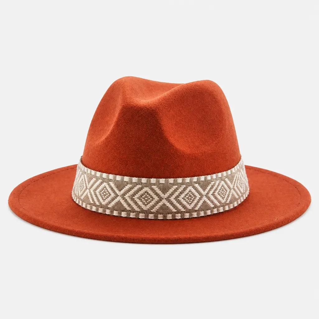 Chapeau en Feutre Homme - Grand Bord avec Ruban Ethnique