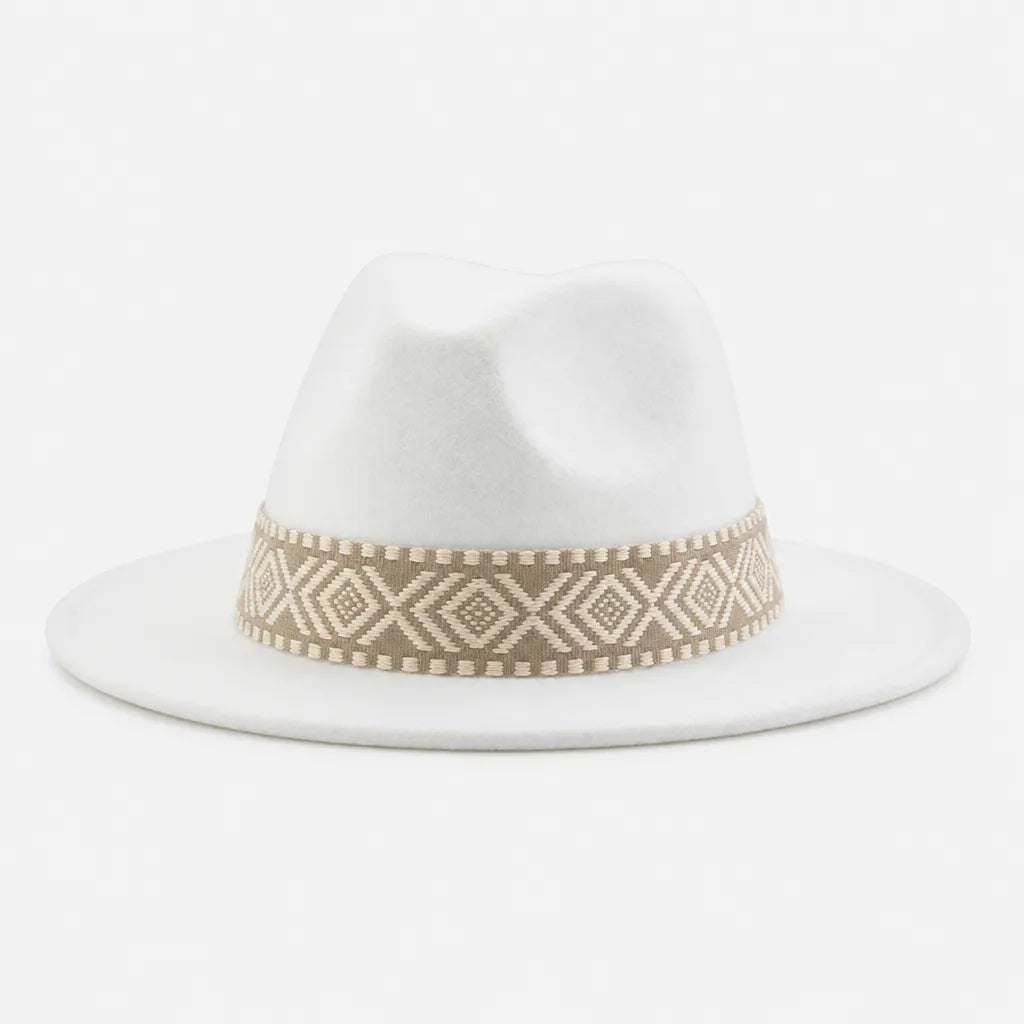 Chapeau en Feutre Homme - Grand Bord avec Ruban Ethnique