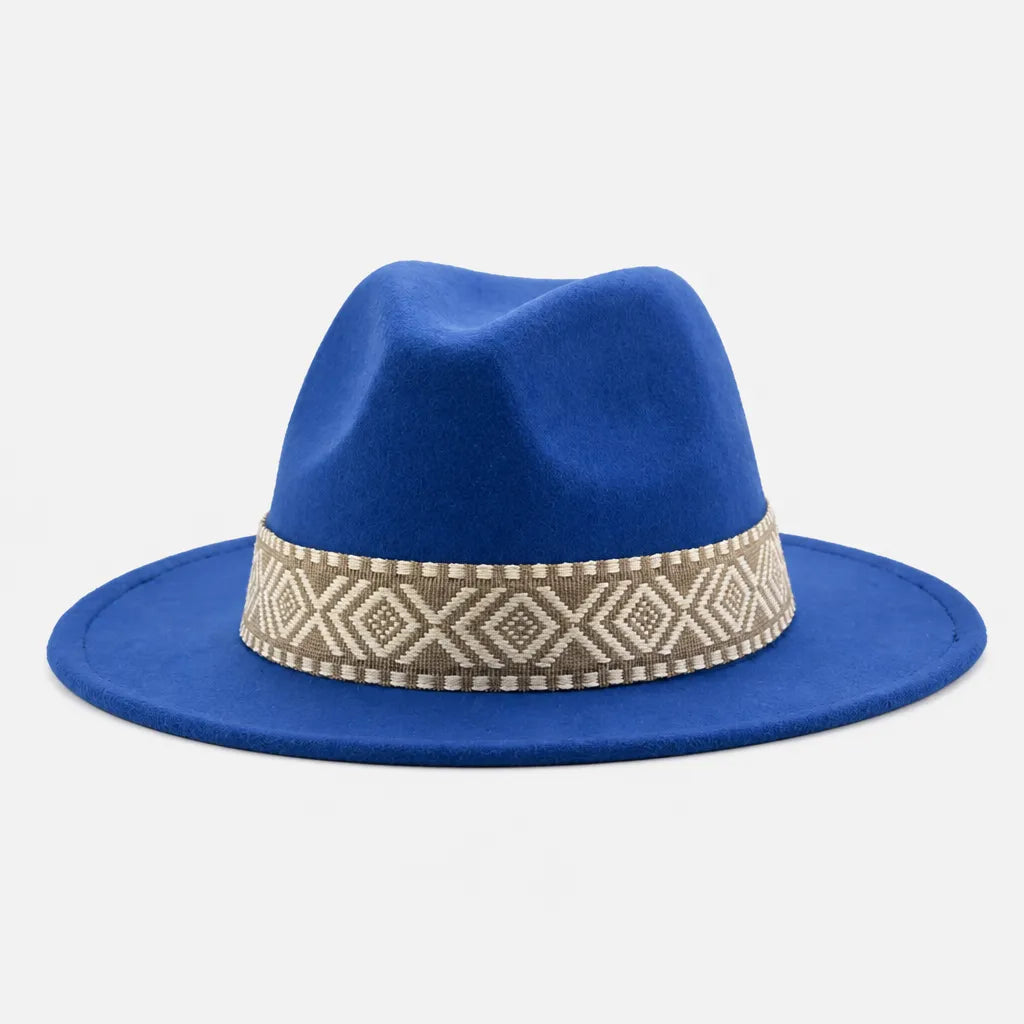 Chapeau en Feutre Homme - Grand Bord avec Ruban Ethnique