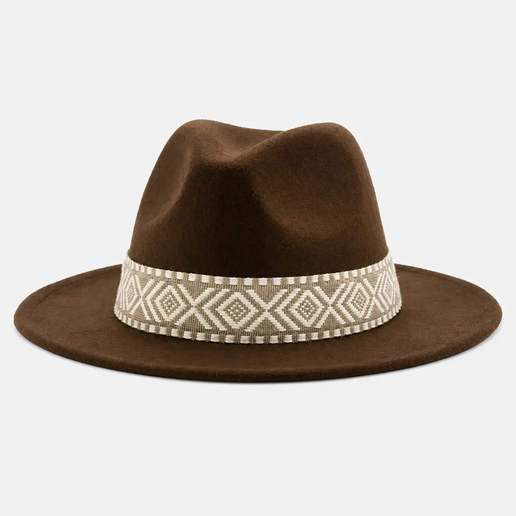 Chapeau en Feutre Homme - Grand Bord avec Ruban Ethnique