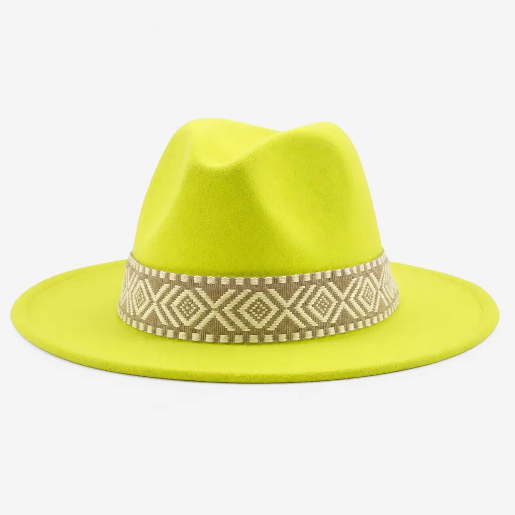 Chapeau en Feutre Homme - Grand Bord avec Ruban Ethnique